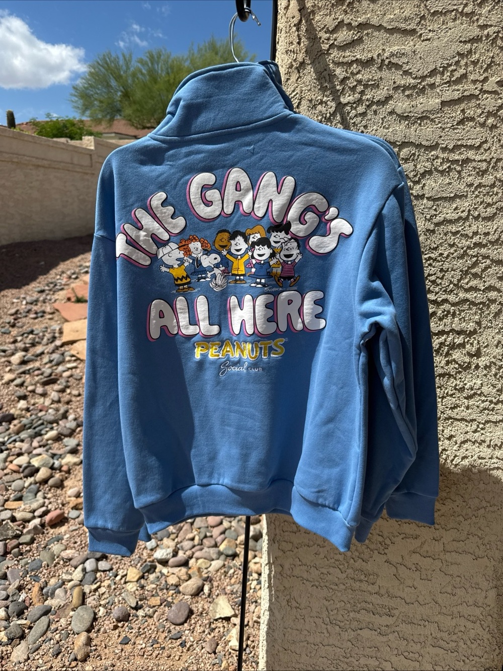 Peanuts 75th Anniversary 1/4 Zip Pullover XS Blue Long Sleeve Snoopy NWT $48 u14